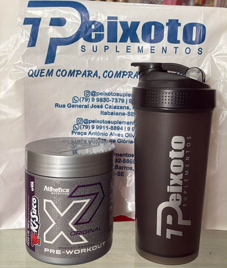 Pré-treino suplementar e coqueteleira do kit de prêmios
